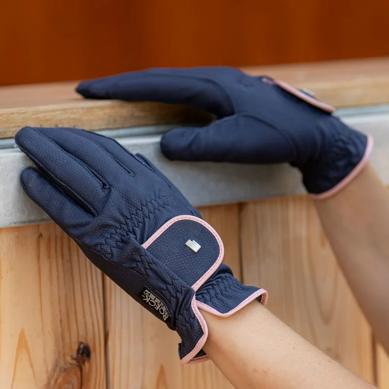 Roeckl Lona Adult Riding Gloves - Navy/Vintage Pink-1