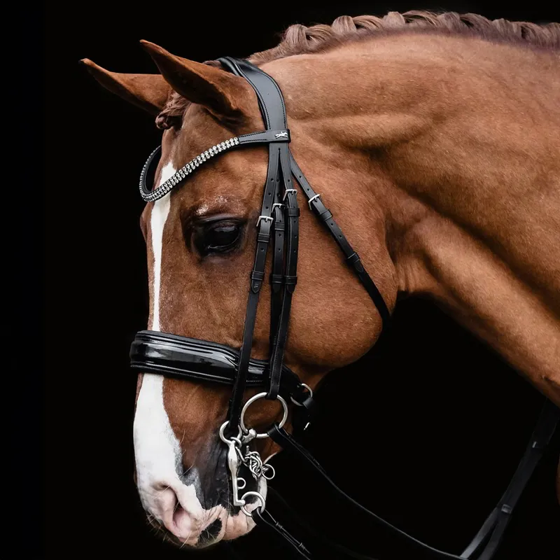 Schockemohle Monticelli Double Bridle - Black/Patent/Silver-1