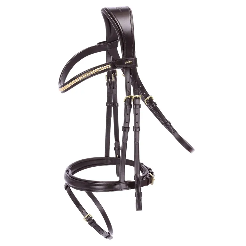 Schockemohle Monza C Removable Flash Bridle - Dark Brown/Gold