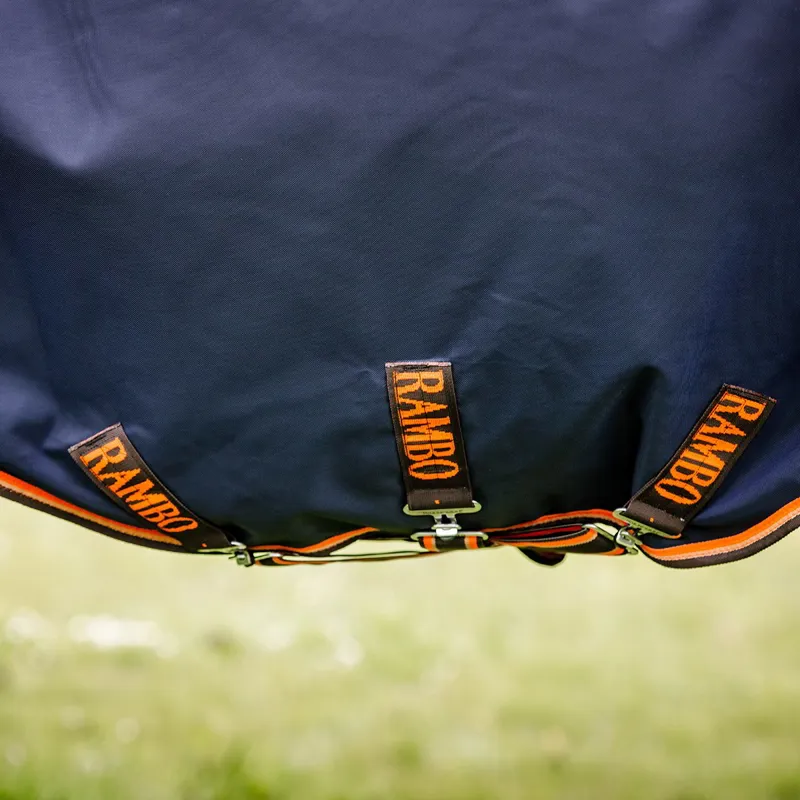 Rambo Supreme 1680D 50g Detachable Neck Turnout Blanket - Navy/Orange/Tan-2
