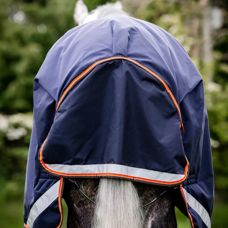 Rambo Supreme 1680D 50g Detachable Neck Turnout Blanket - Navy/Orange/Tan-3