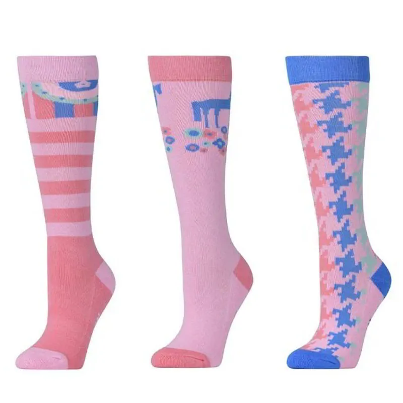 Dublin 3 Pack Youth Riding Socks - Pastel Pink Carnival