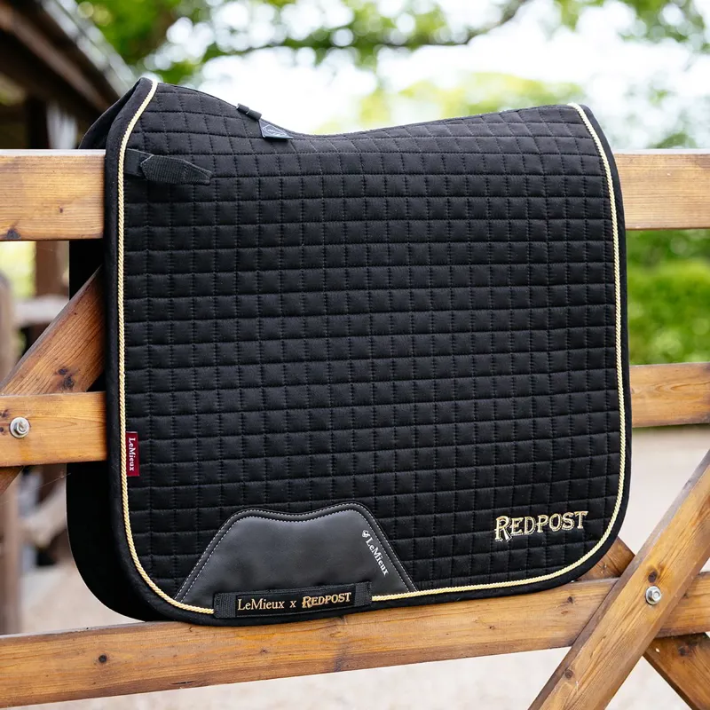 LeMieux x Redpost Suede Dressage Saddle Pad - Black/Gold-2