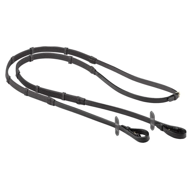 Equipe Emporio Rubber Grip Leather Taquet Billet Reins - Black/Brass-1