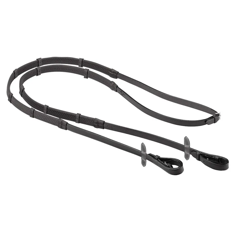 Equipe Emporio Rubber Grip Leather Hook Stud Reins - Black Silver