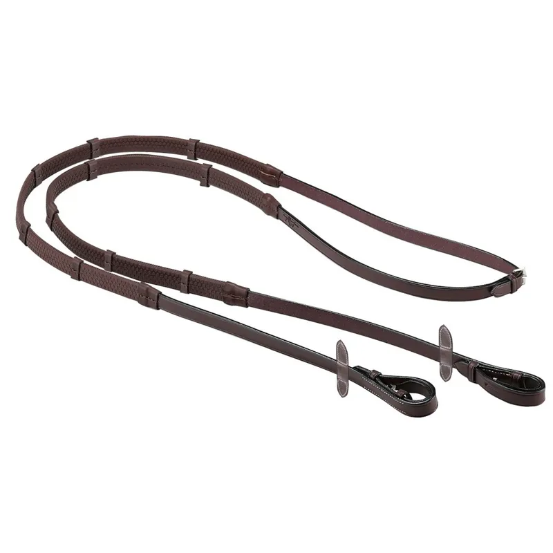 Equipe Emporio Rubber Grip Leather Taquet Billet Reins - Brown/Silver-1