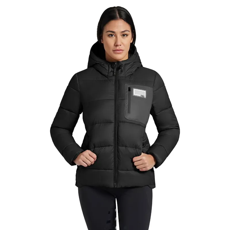 Riders Gene Nylon Quilted Hooded Womens Puffer Jacket - Black