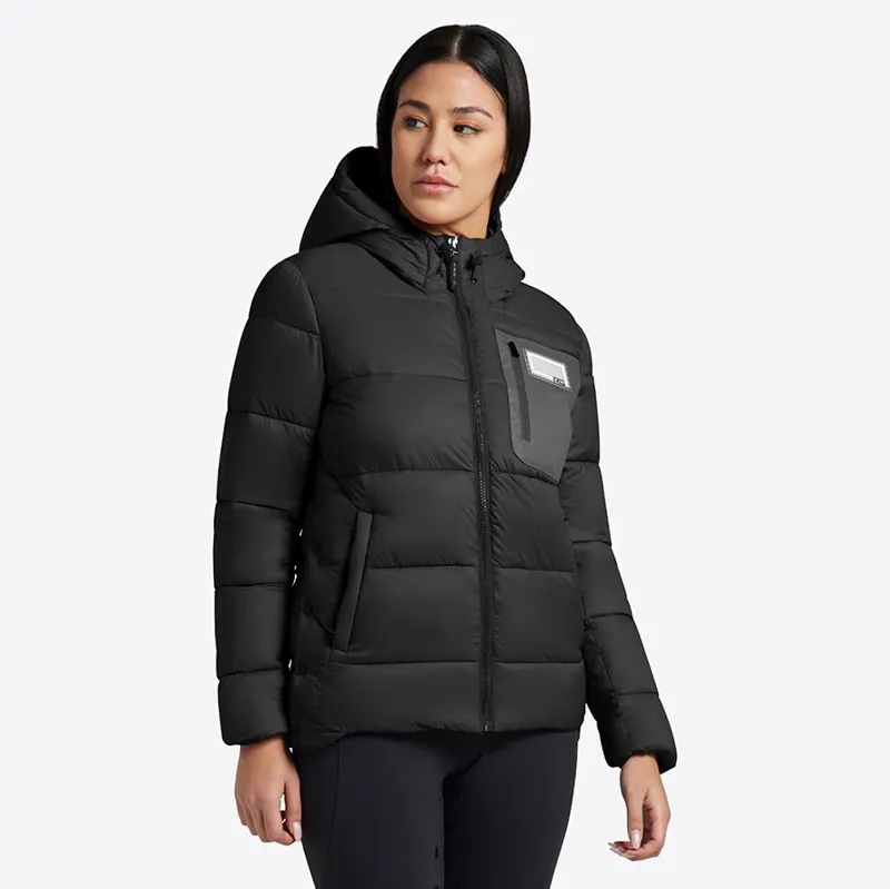 Riders Gene Nylon Quilted Hooded Womens Puffer Jacket - Black-1