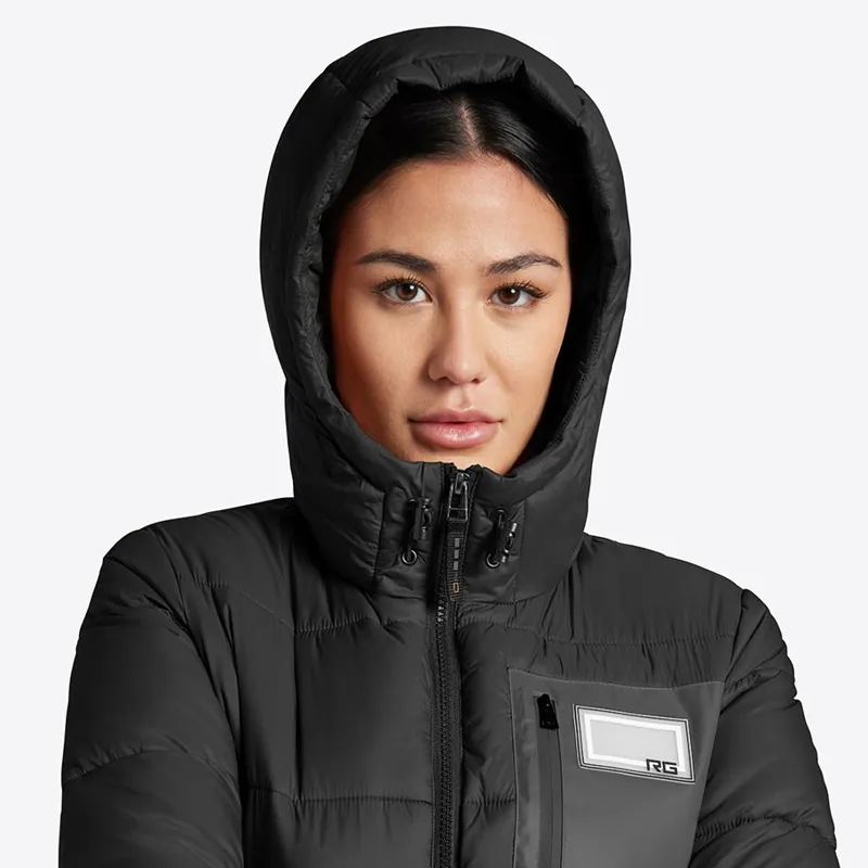 Riders Gene Nylon Quilted Hooded Womens Puffer Jacket - Black-3