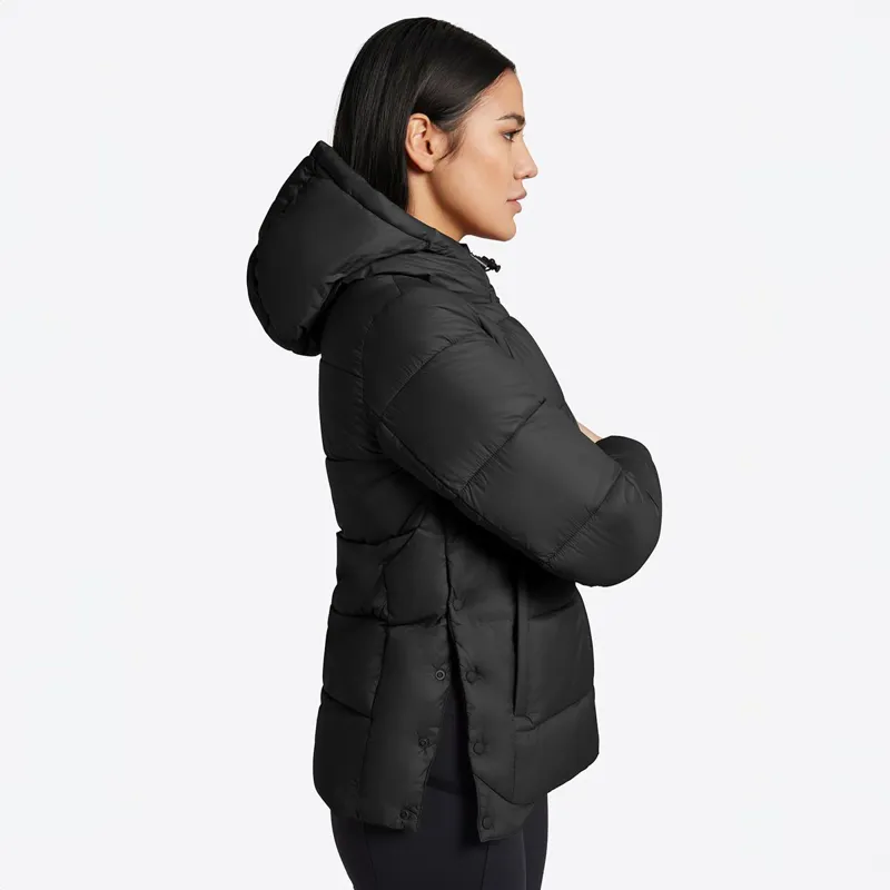 Riders Gene Nylon Quilted Hooded Womens Puffer Jacket - Black-5