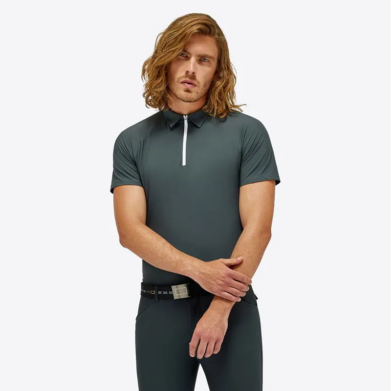 Riders Gene Jersey Short Sleeve Men's Training Zip Polo - Dark Grey-1