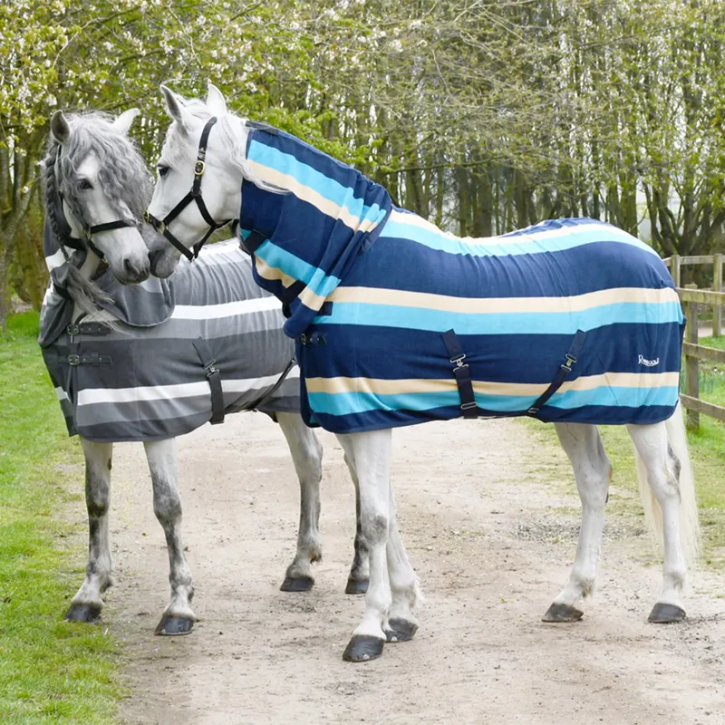 Rhinegold Fixed Neck Fleece Cooler - Turqoise Stripe-1