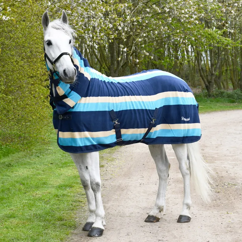 Rhinegold Fixed Neck Fleece Cooler - Turqoise Stripe