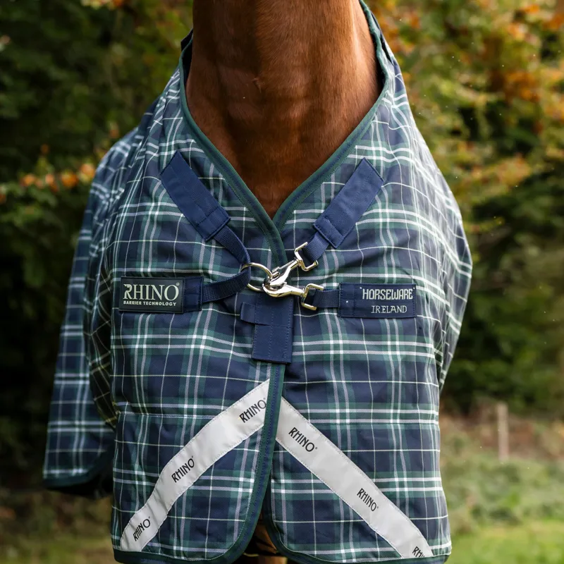Rhino Plus Vari-Layer 450g Turnout Blanket - Hunter Check/Green/Navy-4
