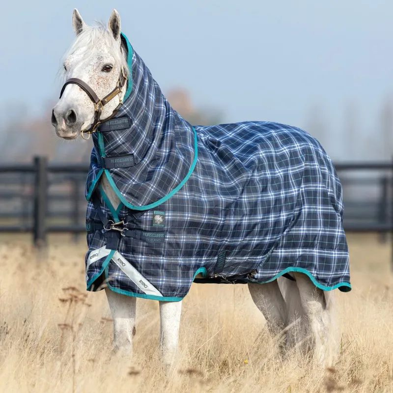 Rhino Pony Plus Vari-Layer 250g Turnout Blanket - Navy Check/Teal-1