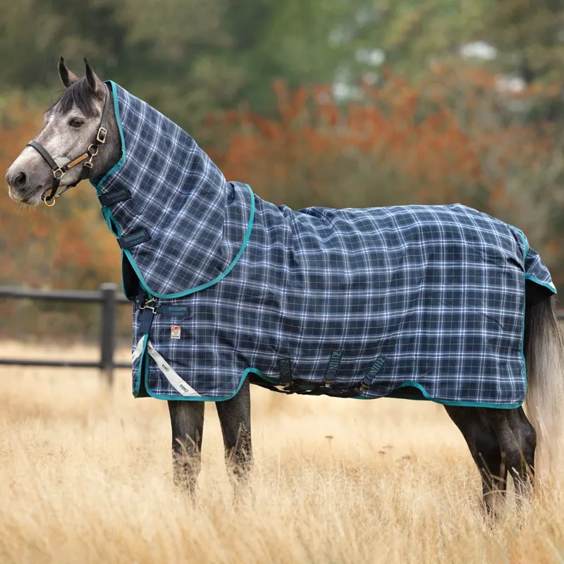 Rhino Plus Vari-Layer 250g Turnout Blanket - Navy Check/Teal-1
