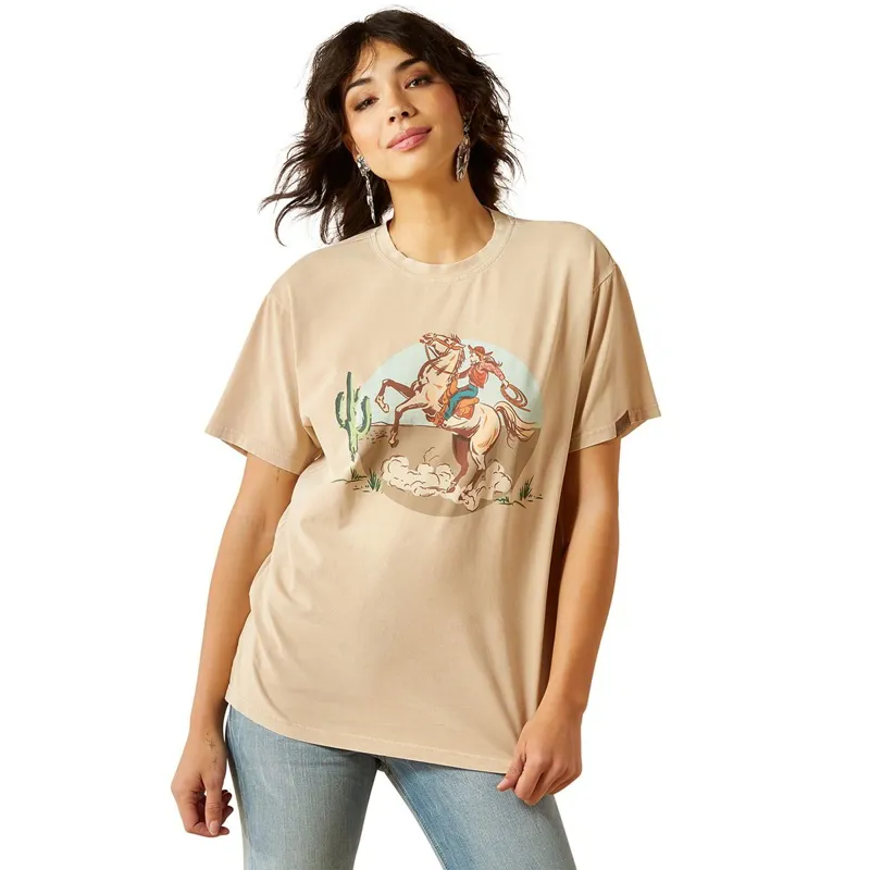 Ariat Ride On Womens Tee Oyster Grey Mineral Wash-1