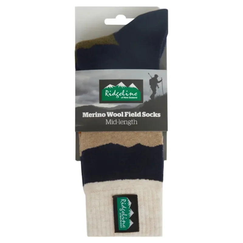 Ridgeline Unisex Merino Wool Mid Length Socks - Navy Stripe-2
