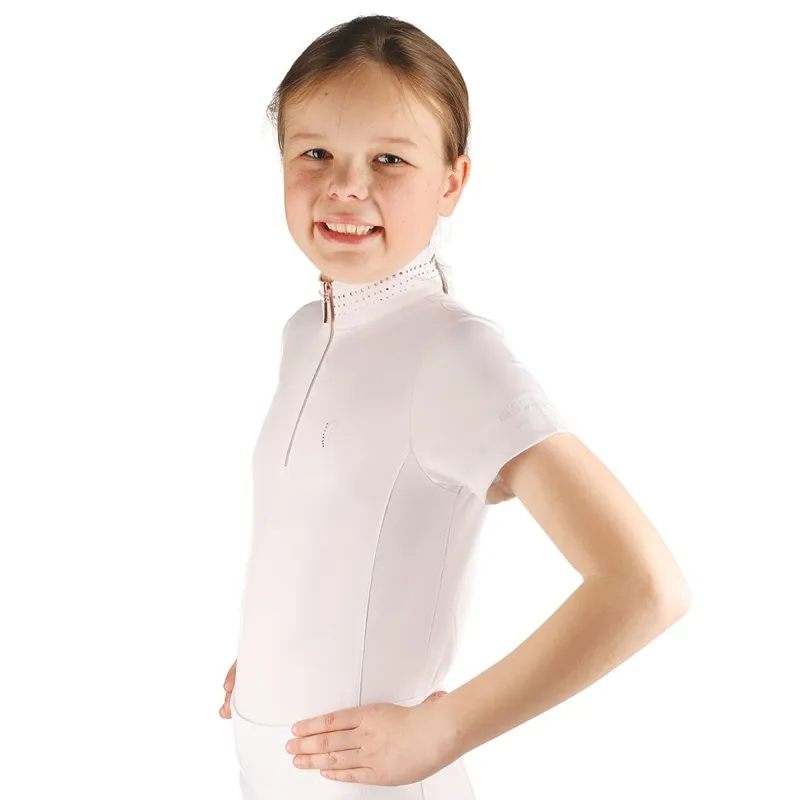 Hy Equestrian Roka Royal Junior Competition Shirt - White/Rose Gold-4
