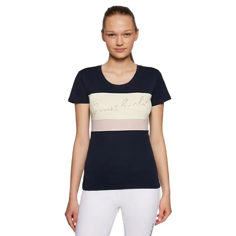 Samshield Alba Metal Dots Ladies T-Shirt - Navy/White/Powder Pink