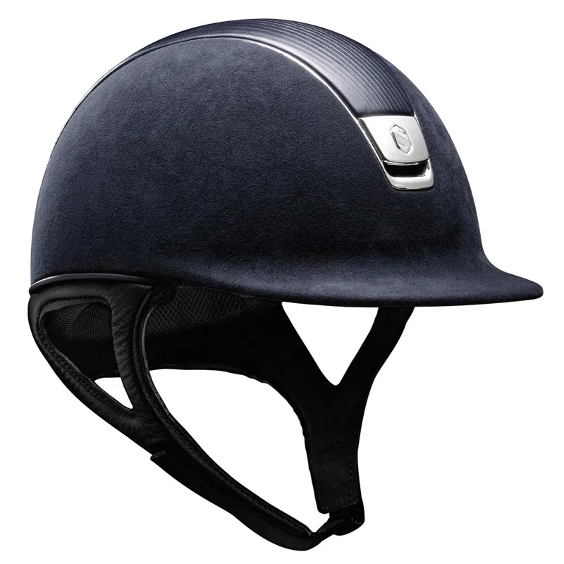 Samshield 1.0 Premium Leather Top Chrome Silver Riding Helmet - Blue-1