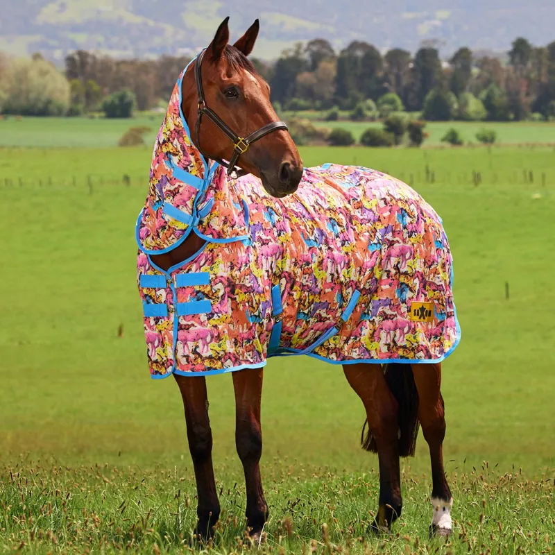 Saxon Mesh Combo Neck Fly Sheet - Technicolor Horse Print
