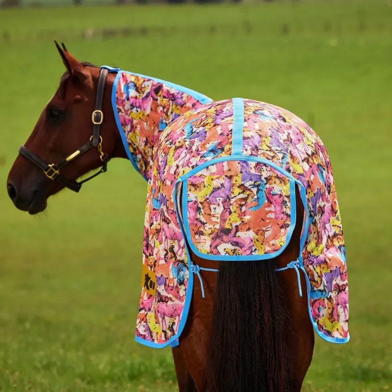 Saxon Mesh Combo Neck Fly Sheet - Technicolor Horse Print-1