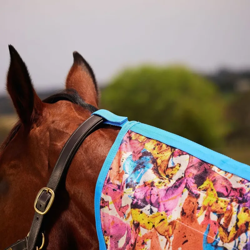 Saxon Mesh Combo Neck Fly Sheet - Technicolor Horse Print-2