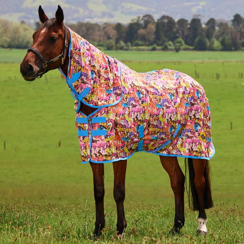 Saxon Mesh Combo Neck Fly Sheet - Technicolor Horse Print-3