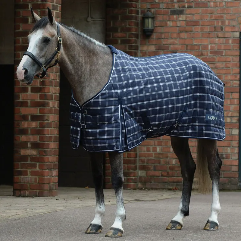 Saxon 1200D PP 200g Standard Neck Stable Blanket - Navy Plaid-1