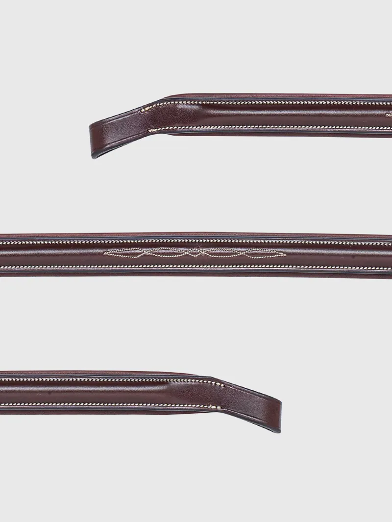 Equiline BB0417 Flat Padded Leather Browband with Stitching - Brown-4