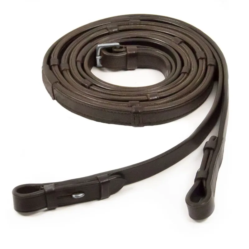 Schockemohle Continental Grip Reins w/ Buckle Ends - Brown/Silver-1
