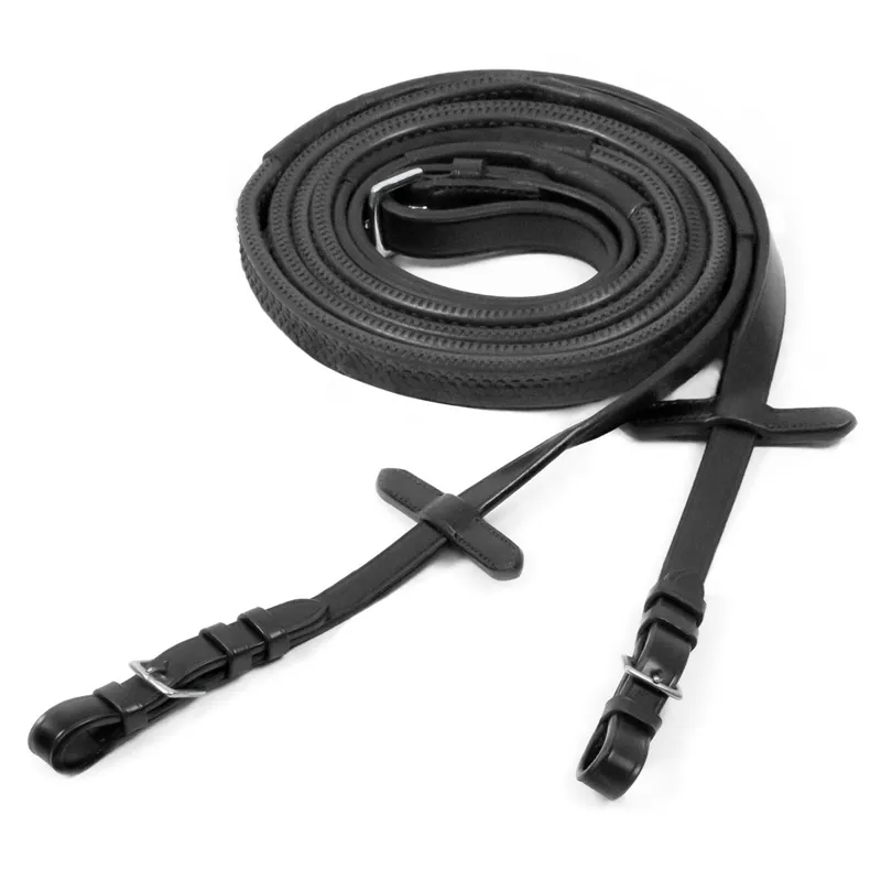 Schockemohle Rubber Grip Reins with Buckles - Black/Silver-1