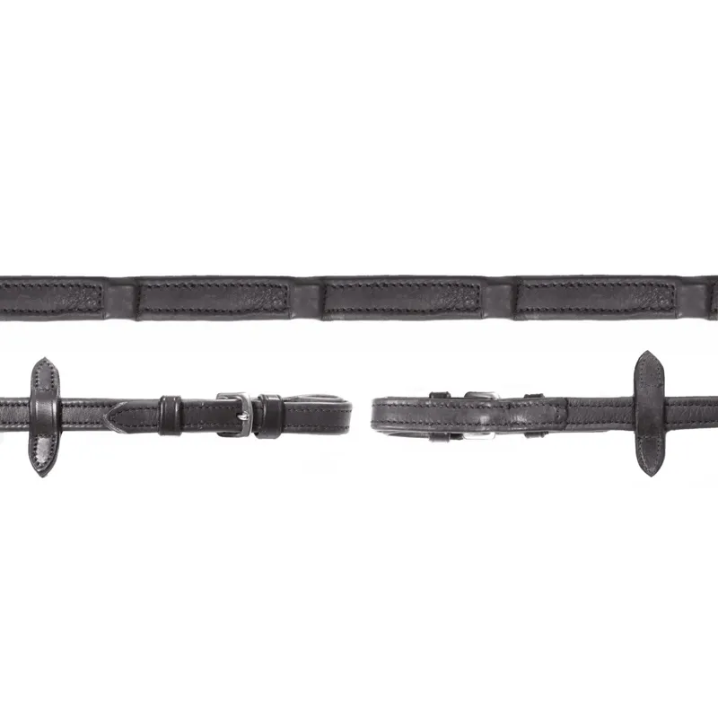 Schockemohle Dura Soft Continental Leather Reins - Black/Silver-1