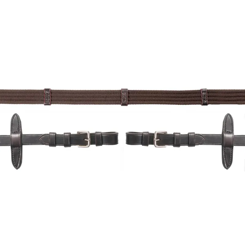 Schockemohle Continental Web Reins with Buckles - Dark Brown/Silver