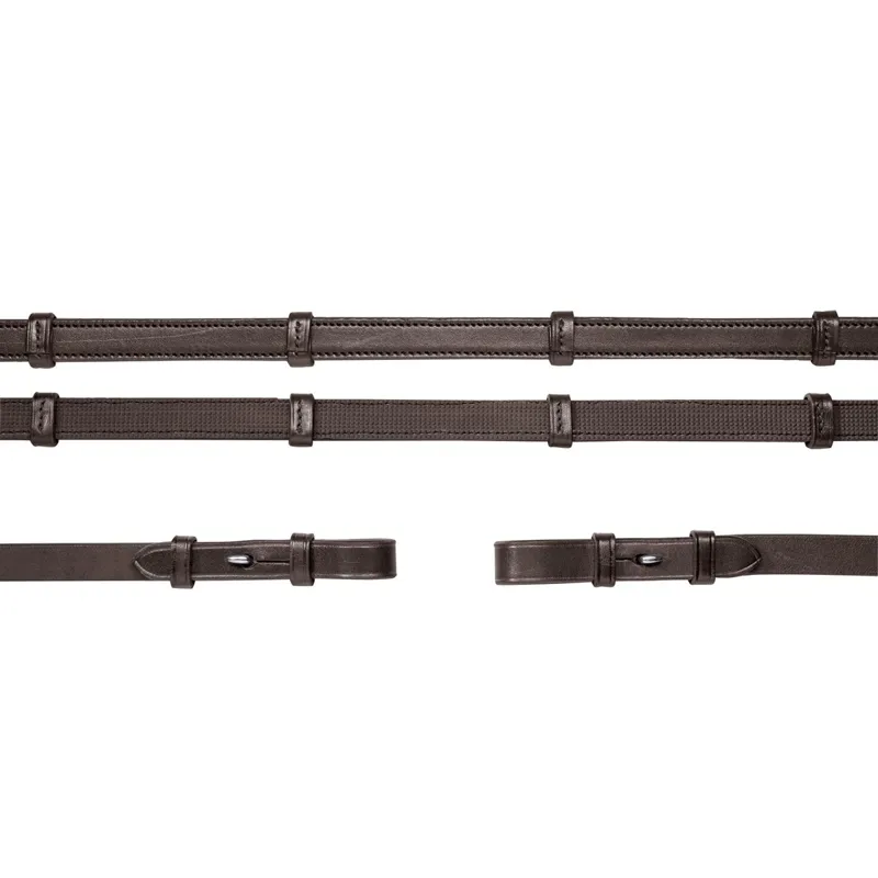Schockemohle Continental Grip Reins w/ Buckle Ends - Brown/Silver
