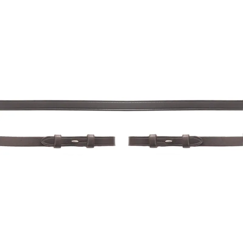 Schockemohle Plain Leather Slim Hook Stud Reins - Dark Brown/Silver