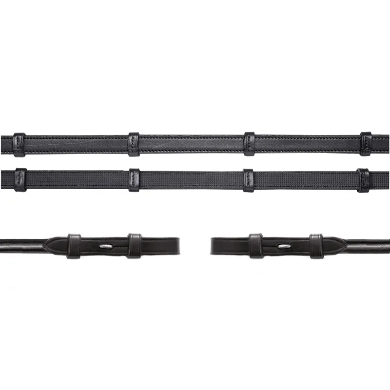 Schockemohle Rolled Inside Grip Continental Reins - Black/Silver