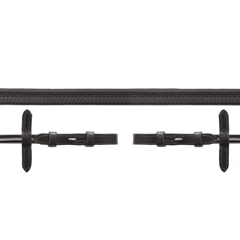 Schockemohle Rolled Rubber Grip Buckle End Reins - Black/Silver