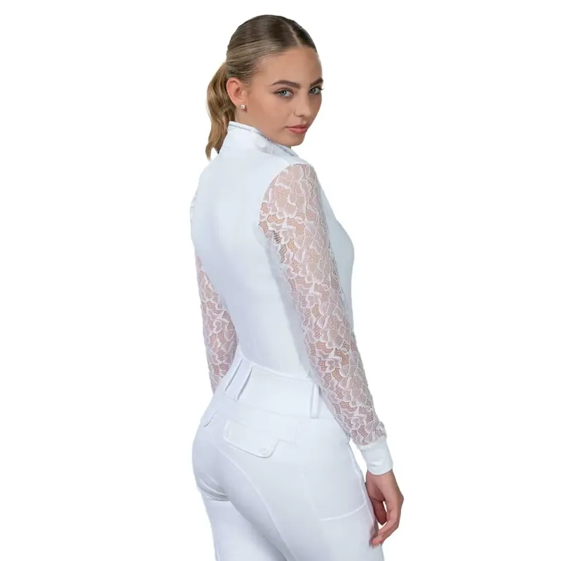 Schockemohle Alicia Womens Lace Sleeve Show Shirt - Optical White-5