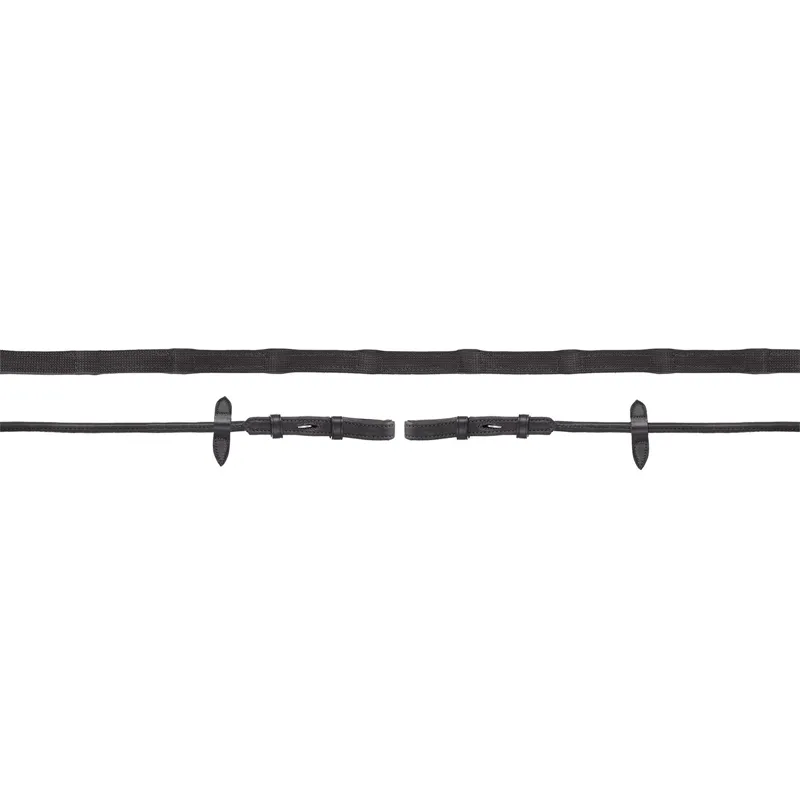 Schockemohle Durasoft Rolled Grip Hook and Stud Reins - Black/Silver