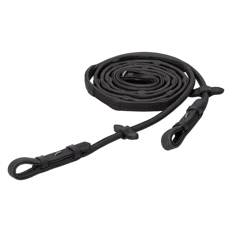 Schockemohle Durasoft Rolled Grip Hook and Stud Reins - Black/Silver-1