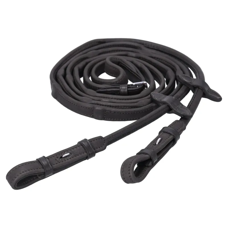 Schockemohle Durasoft Rolled Hook and Stud Reins - Black/Silver-1
