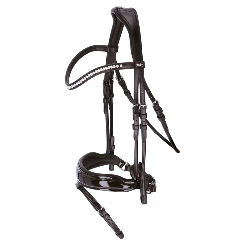 Schockemohle Malibu Anatomic Flash Bridle - Patent Espresso/Silver