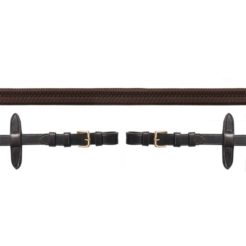Schockemohle Rubber Grip Reins with Buckles - Dark Brown/Gold
