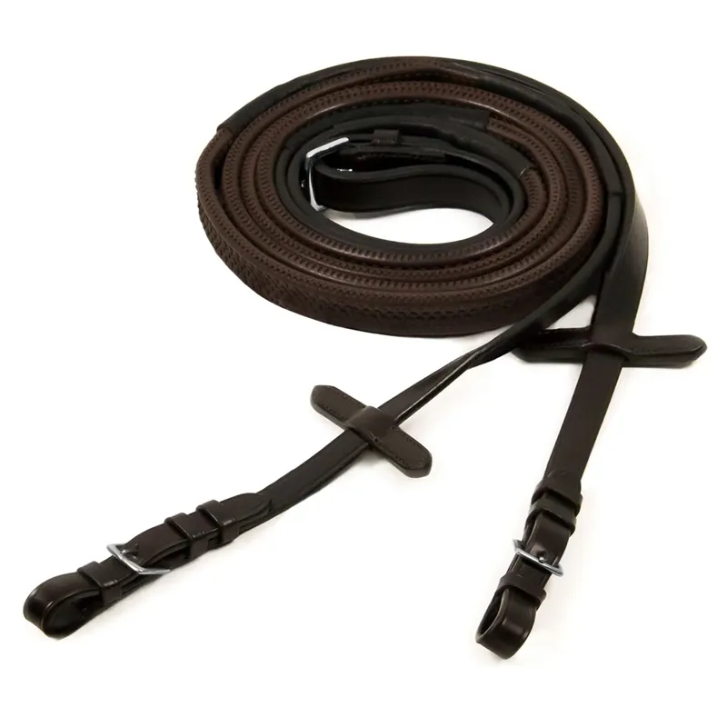 Schockemohle Rubber Grip Reins with Buckles - Dark Brown/Silver-1