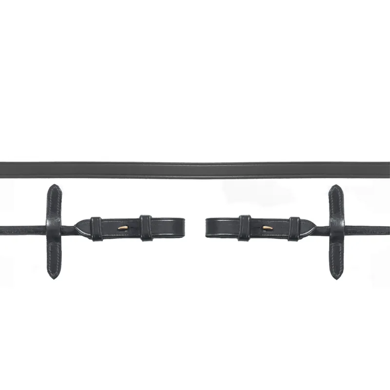 Schockemohle Double Bridle Leather Rolled Curb Reins - Black/Gold
