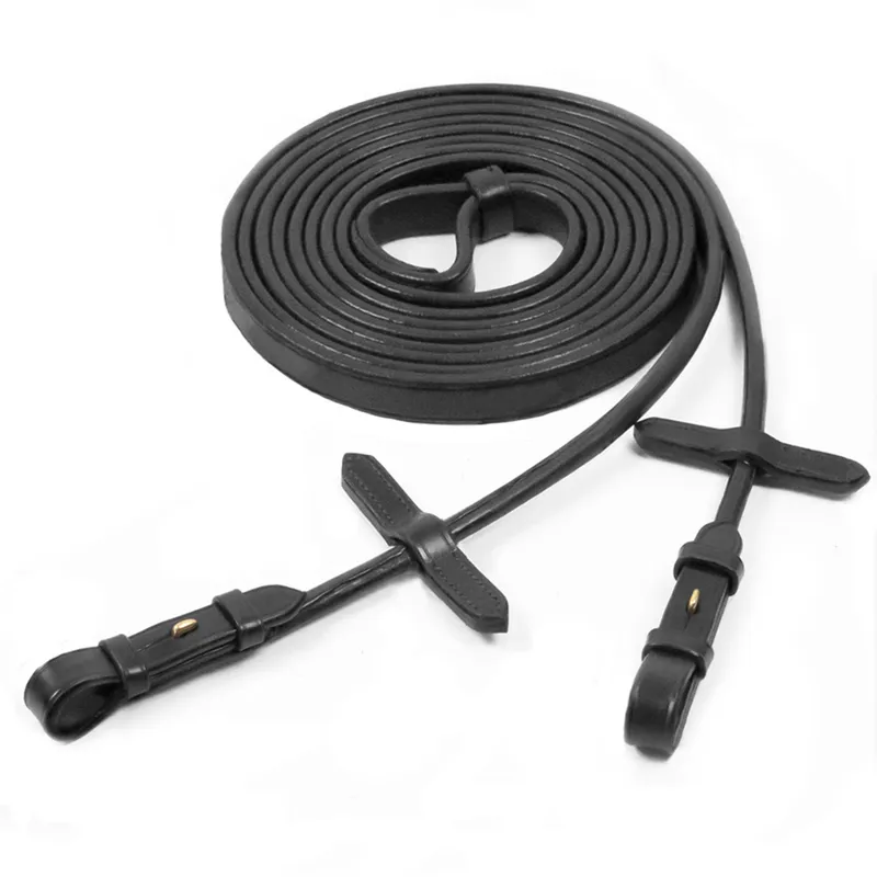 Schockemohle Double Bridle Leather Rolled Curb Reins - Black/Gold-1
