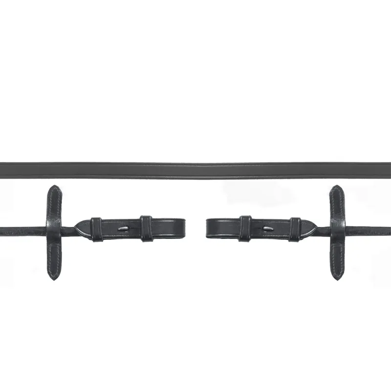 Schockemohle Double Bridle Leather Rolled Curb Reins - Black/Silver