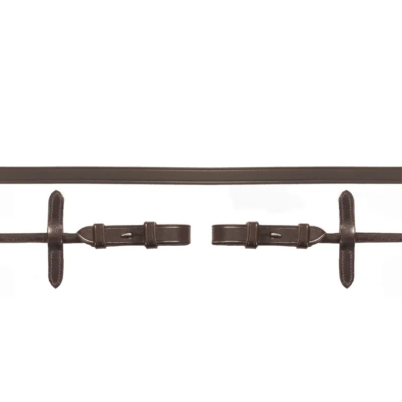 Schockemohle Double Bridle Leather Rolled Curb Reins - Dark Brown/Silver